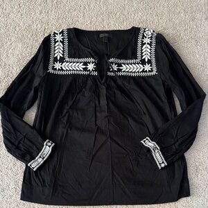 J.Crew Black Embroidered Cotton Blouse